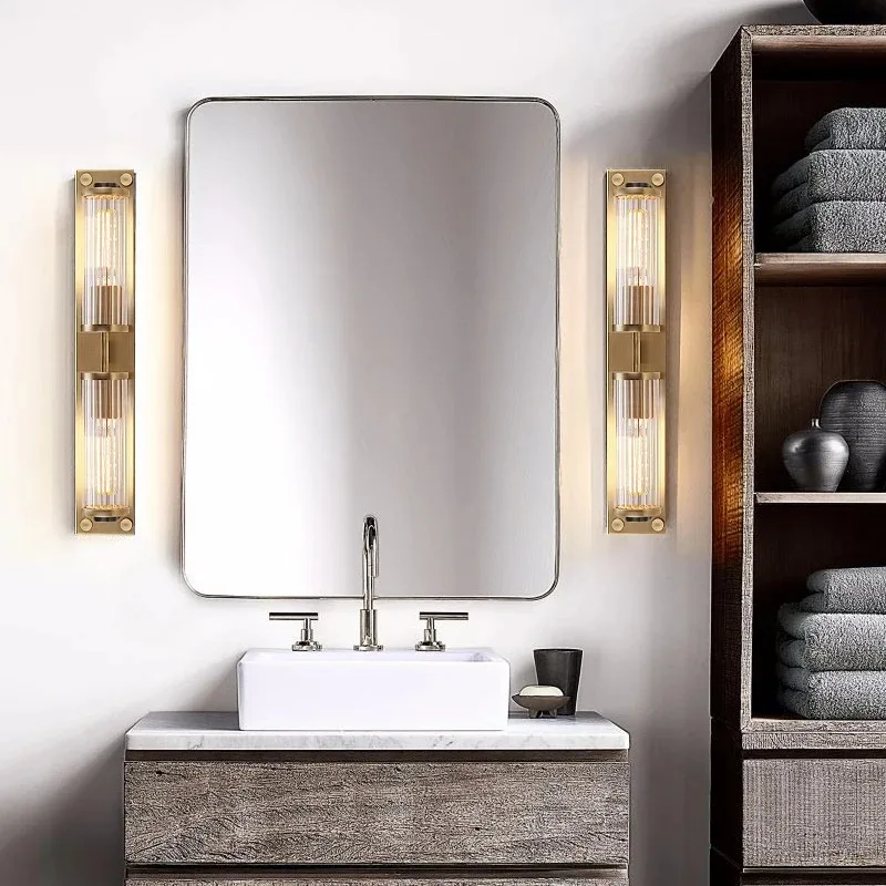 Postmodern Luxury American Minimalist Led Wall Lamp Living Room Copper Lamps Bedroom Bedside Mirror