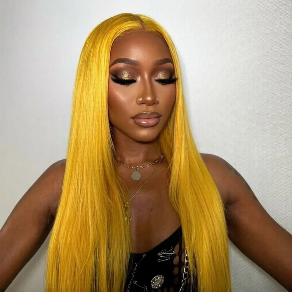 

Yellow Lace Front Wigs Long Straight Synthetic Wig 13x4 Hd Straight Synthetic for Daily Party Cosplay Use Make You More Charming