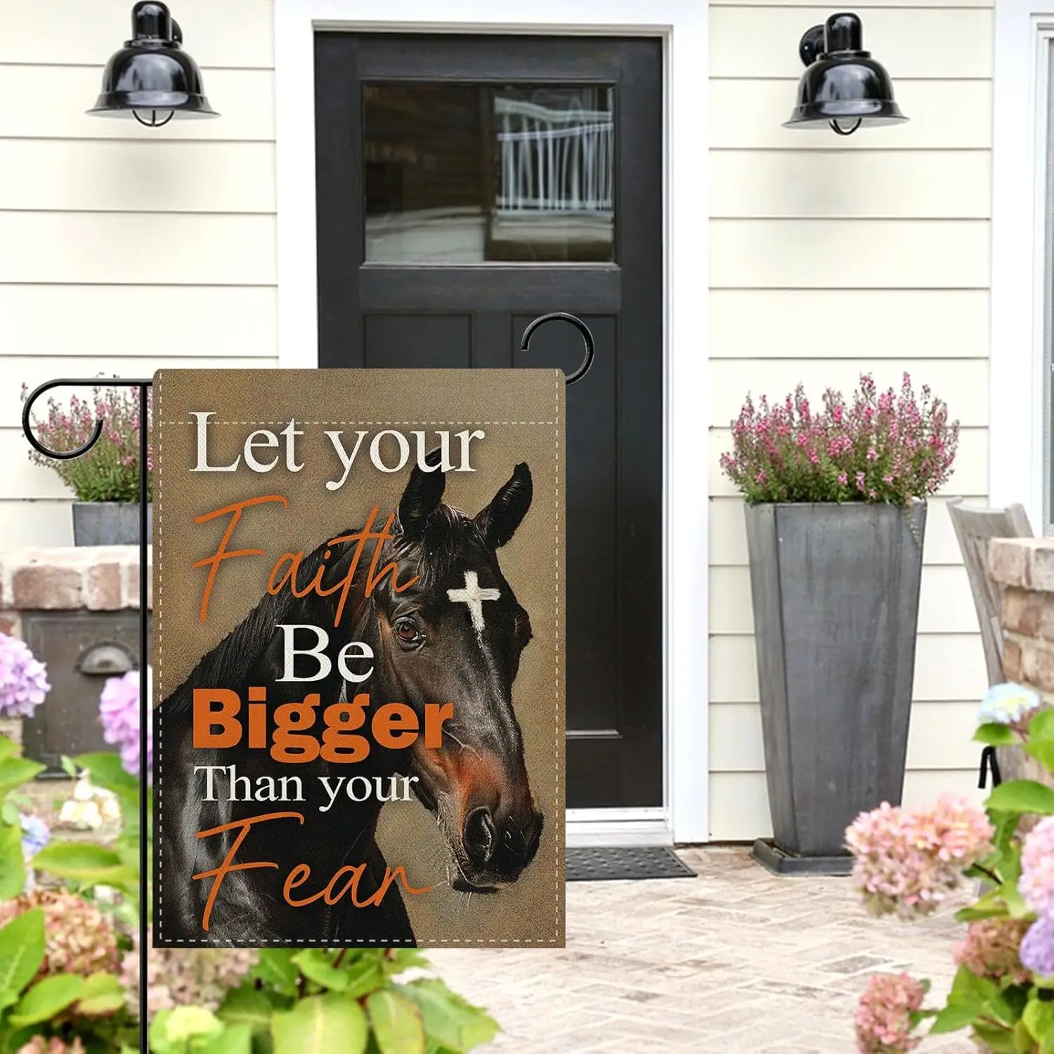 Dyrenson Inspirational Horse Decorative Garden Flag, Motivational Let Your Faith Bigger Than Your Fear Yard Outside Home Dec ZZM