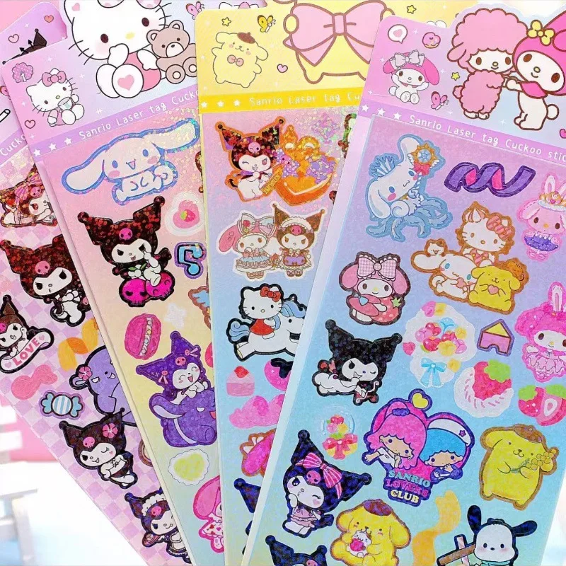 Hot 18 pz Serie Sanrio Kuromi My Melody Laser Adesivi Disney Stich Lotso Creativo Carino Dipinto A Mano Adesivi Decorativi Regali