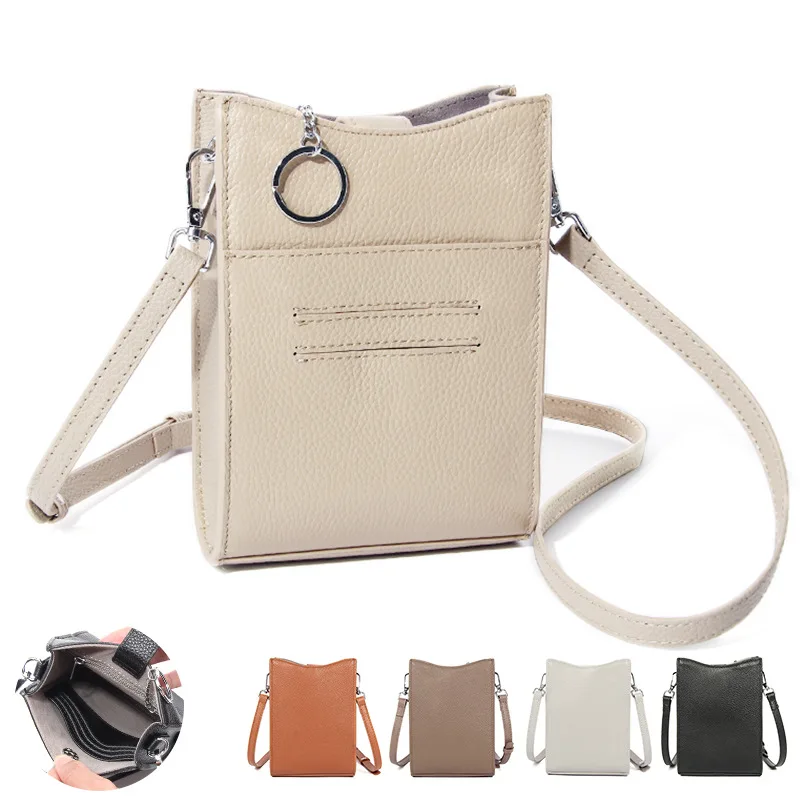 Women Phone Crossbody Bag Genuine Leather Shoulder Messenger Bag Large Capacity Travel Portable Coin Purse Card Pouch Phone Bag