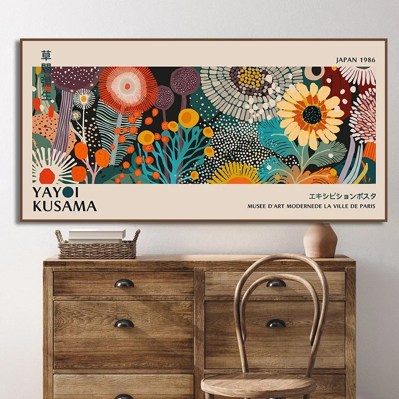 Yayoi Kusama Flower Exhibition Poster Canvas Painting Print Japanese Wall Art Picture for Living Room Home Decor Cuadros