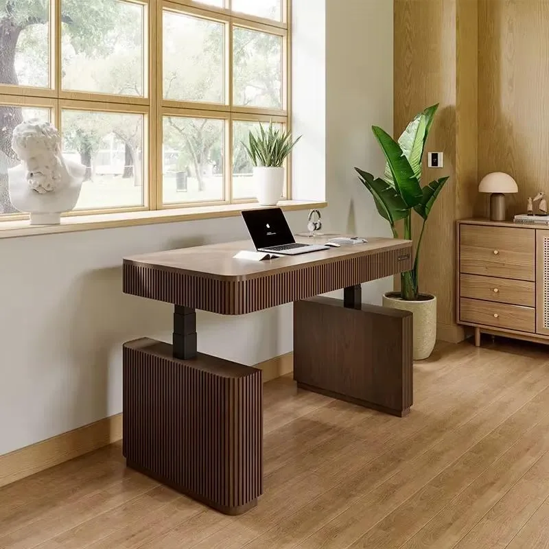 Ergonomic Height Adjustable Solid Wood Standing Desk Double Motor Three Stage Sit Stand Desk