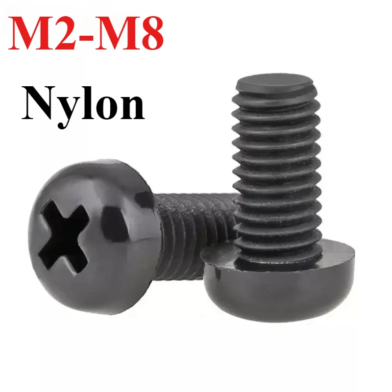

M2 M2.5 M3 M4 M5 M6 M8 Black Nylon Plastic Phillips Round Head Cross Screw Pan Head Phillips Pan Head Bolt length 4mm-60mm