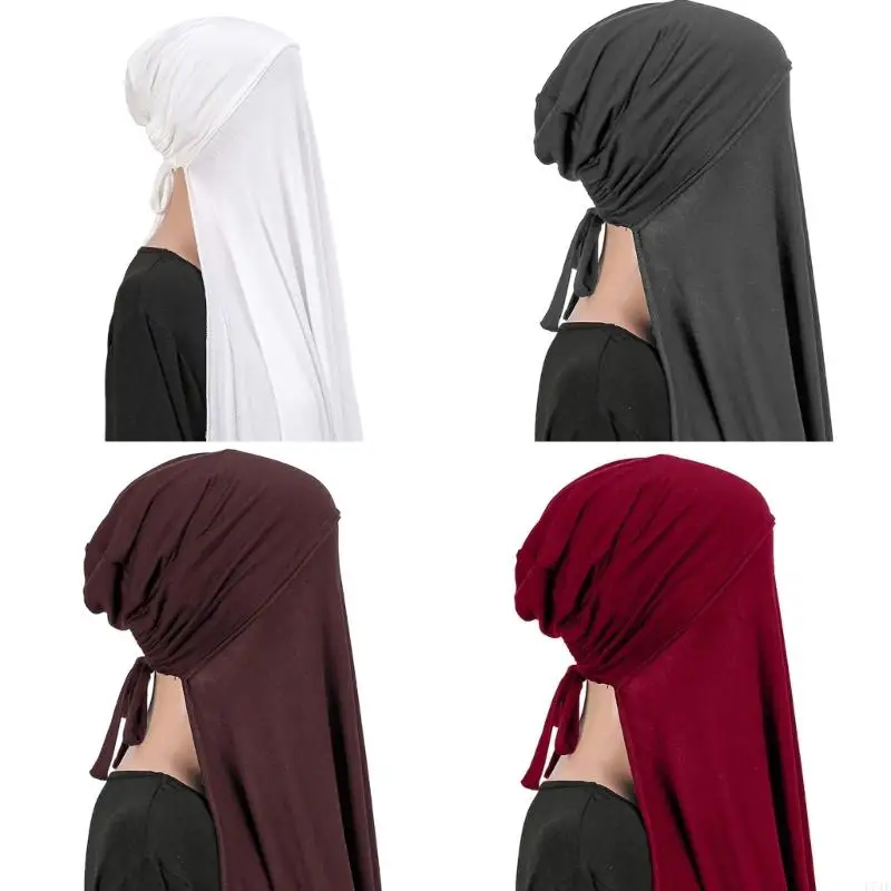 

L74F Multiuse Hijab Shawl Soft Polyester Fabric Malay Head Scarf Long Headwearp for Formal Occasion and Daily Wear 170x55cm