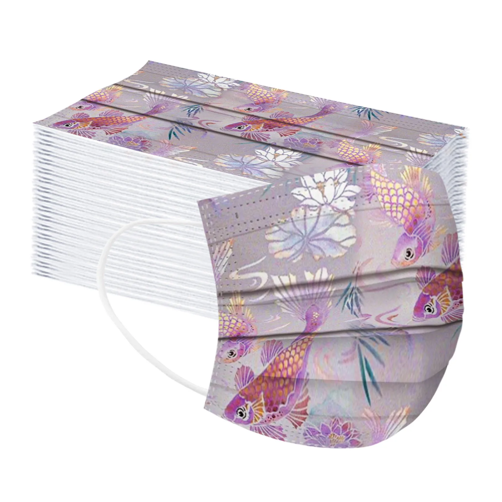 100 Pcs Adult Disposable Protective Mask Multi Layer Cotton Filter Design Face Mask Trendy Printed Pattern Fashion Casual Mask