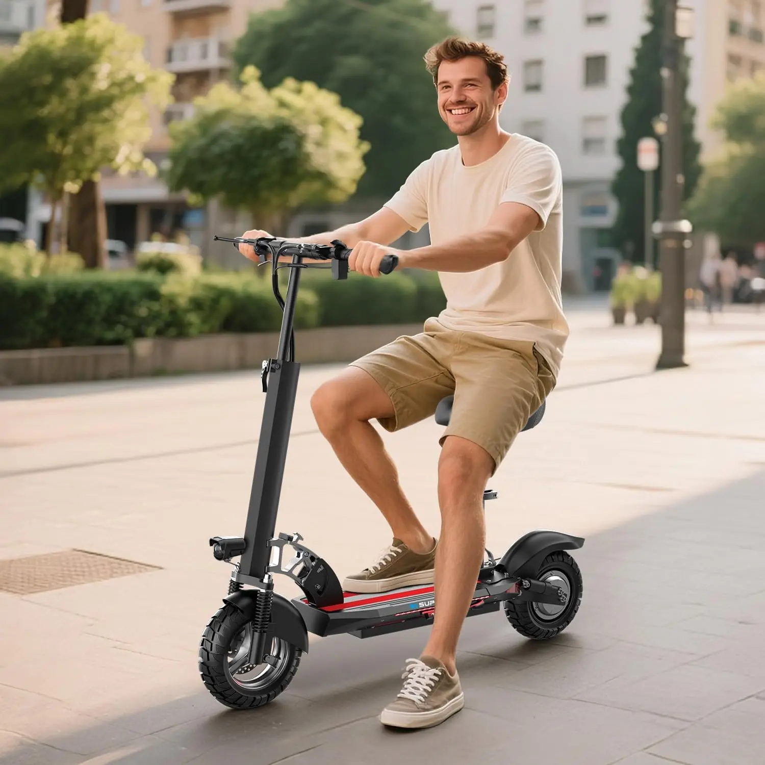 

1200W Peak Dual Motor Electric Scooter with Seat, 48V 15AH 27 MPH,Up to 45+ Miles, UL2272 Certified Foldable Commuting E-Scooter