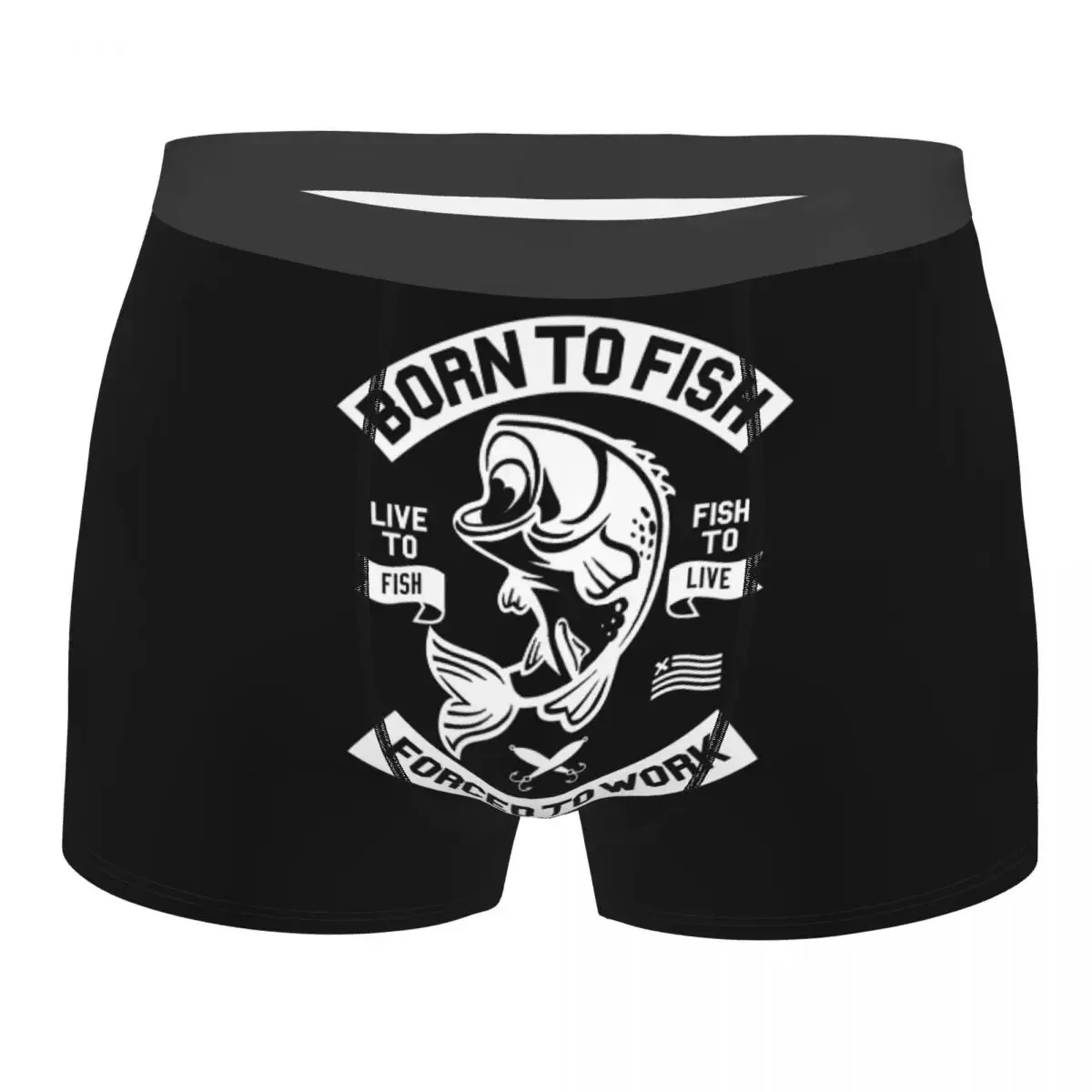 Born To Fish Forced To Work Underwear Sexy Stretch Fisherman Fishing Boxer Briefs Shorts Panties Soft Underpants For Homme