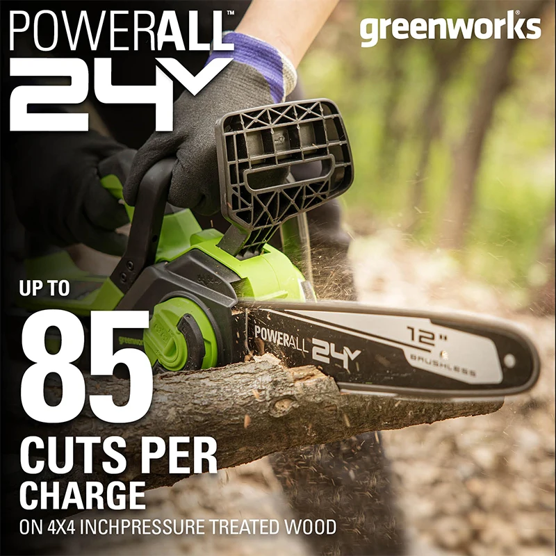 محرك Greenworks بالمنشار بدون فرشاة 24 فولت لاسلكي مدمج 12 بوصة لتنظيف العواصف وتقليم الحطب 125+ أداة أدوات متوافقة فقط