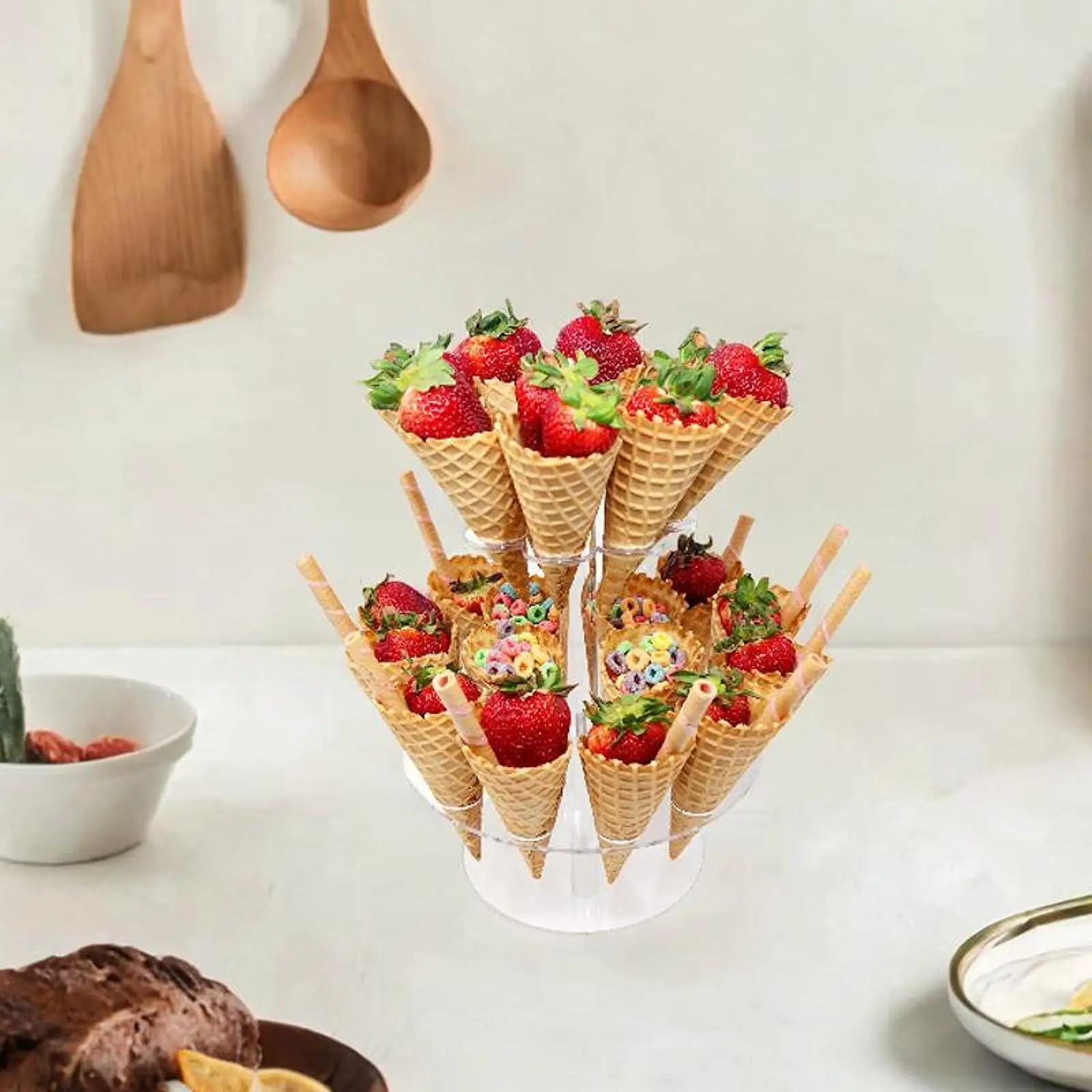 

Acrylic Ice Cream Cone Holder Cupcake Display Stand Unique Practical Transparent Cupcakes Rack for Kitchen Cooking Popcorn