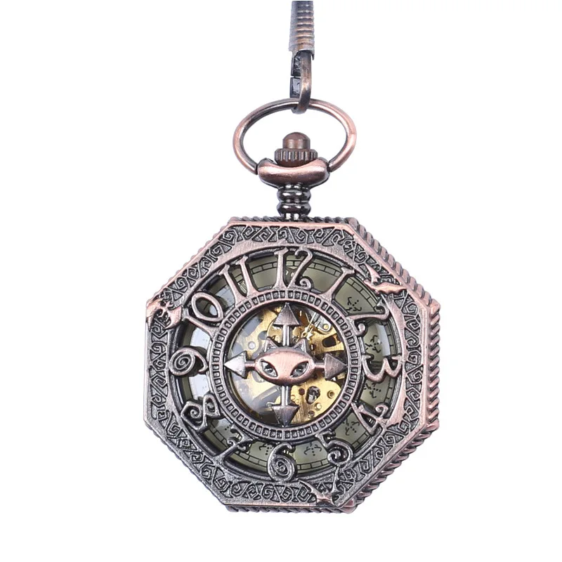 Octagonal Automatic Flip Mechanical Pocket Watch Nostalgic Roman Carved Hollow Classic Retro Mechanical Watch Pocket Watch Custo