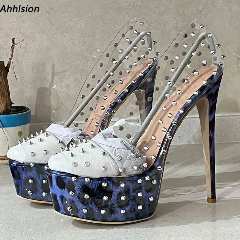 

Ahhlsion Women Platform Transparent Pumps Sexy Stiletto Heels Peep Toe Pretty Leopard Banquet Shoes Ladies US Size 5-20