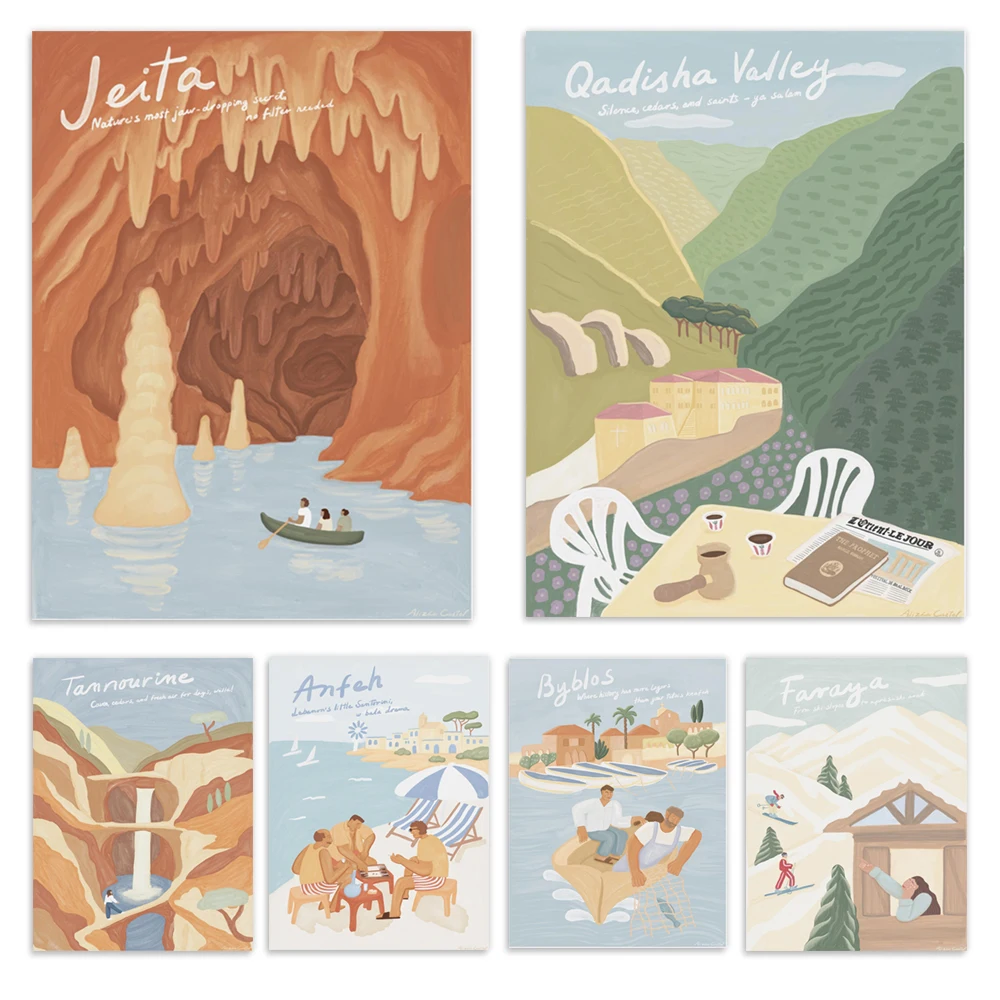 Byblos Print, arte árabe, pueblo libanés, Jubail (cidad más antigua), cedro libanés, vino, pueblo, resort de esquí, poste de viaje Beirut