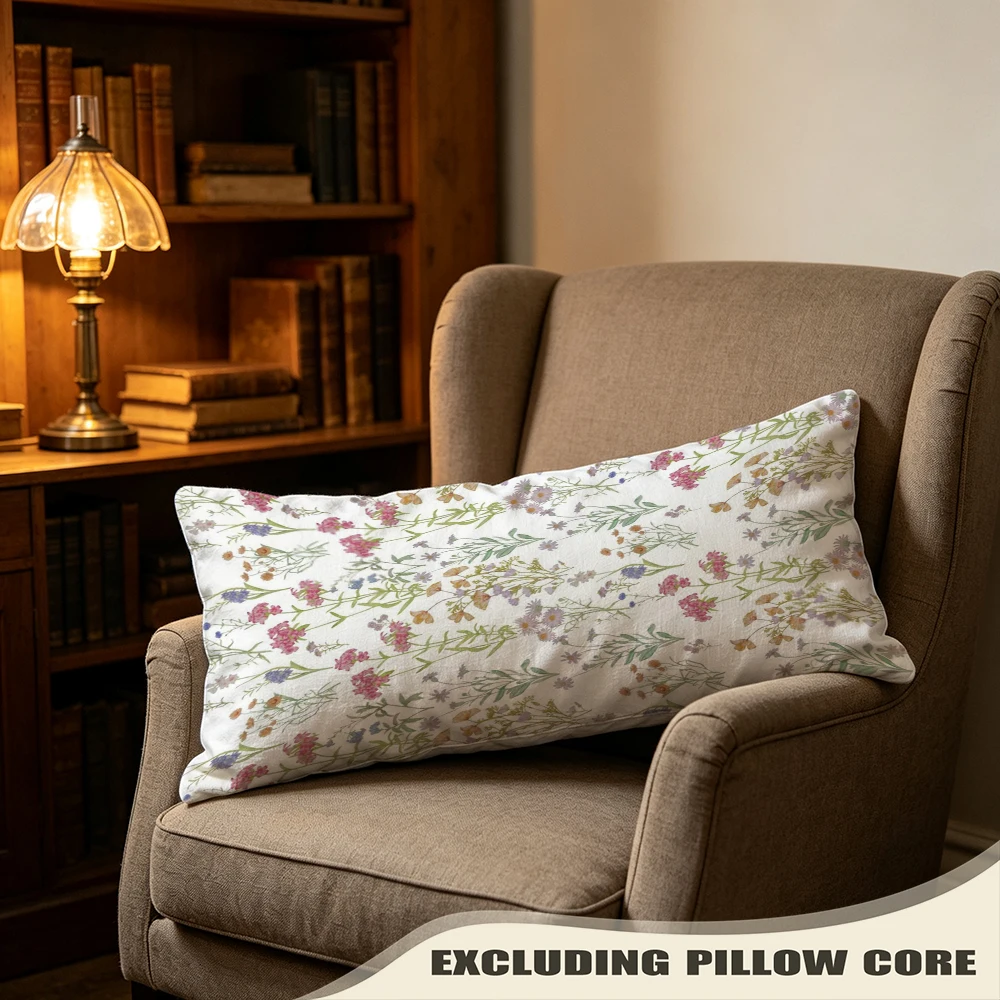 Blush Pink Soft Rose Print Long Pillow Cover, Romantic Style, Boutique Decorative, Polyester, Special Occasion, Versatile