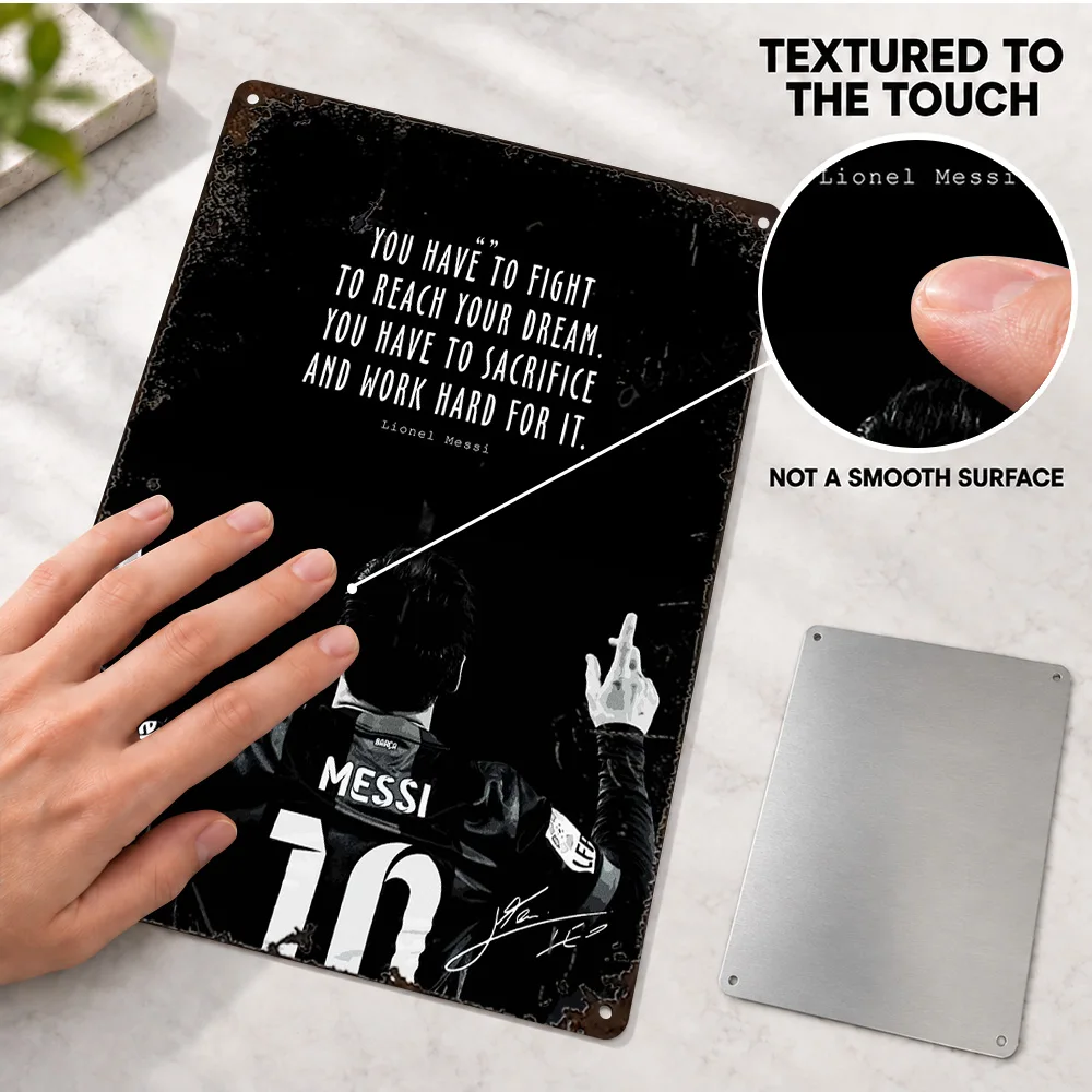 Lionel Messi Quote Textured Metal Poster Customized Aluminum Sign Inspirational Typography Wall Art For Man Cave Soccer Fan Gift