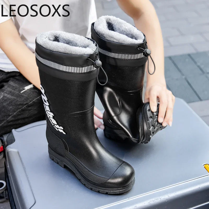 

Mens Rain Boot High Tops Velvet Thickening Men Kitchen Shoes Water Proof Easy To Clean Anti-slip Man Work Shoe Warm Plush Simple