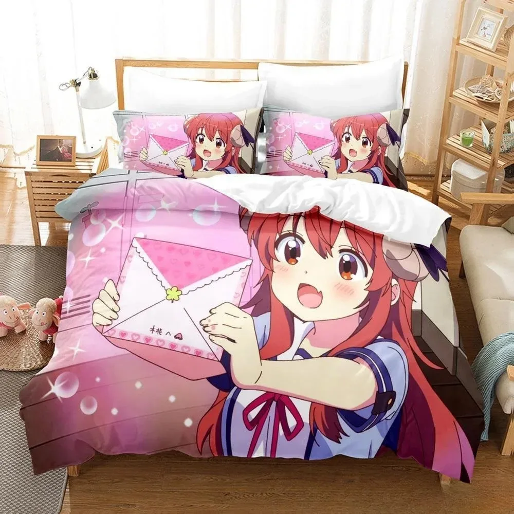 New Anime Girls The Demon Girl Next Door Bedding Set Single Twin Full Queen King Size Bed Set Adult Kid Bedroom Duvetcover Sets