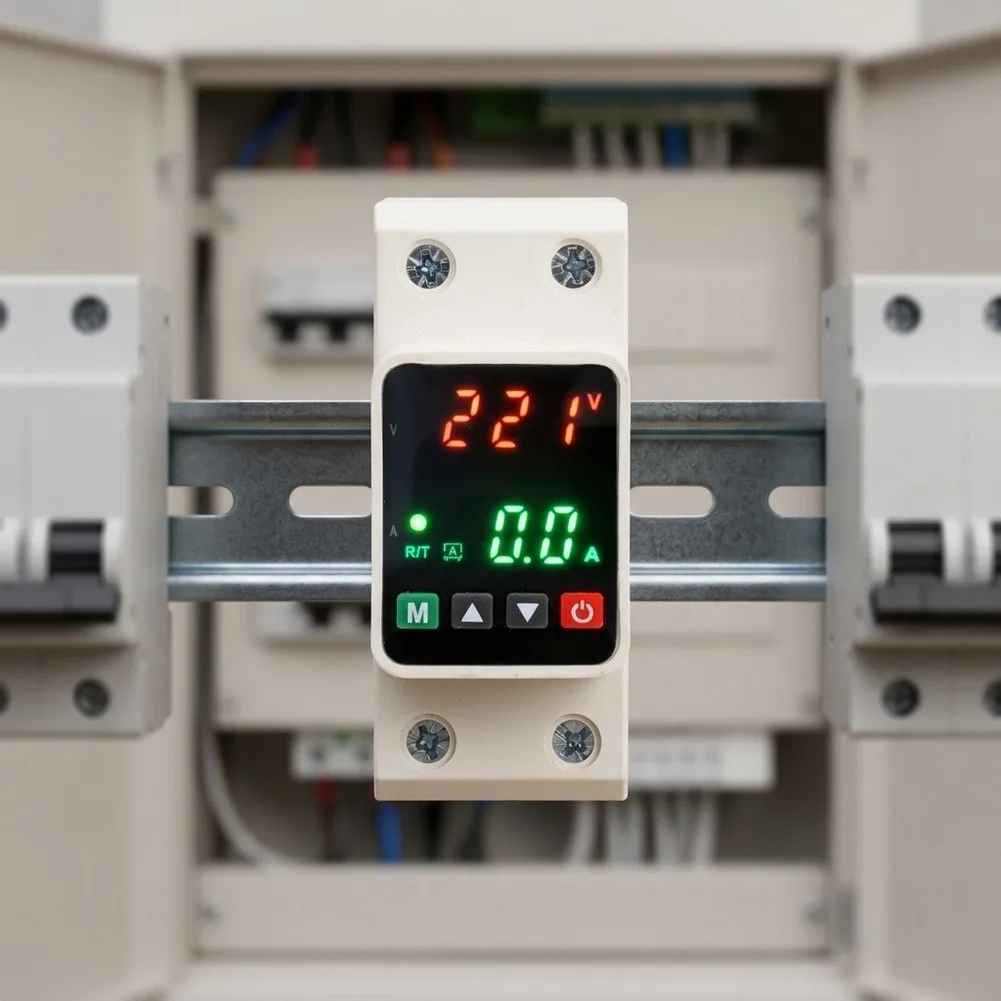 Self Resetting Voltage Protector for Home Electrical Panels with In Bottom Out Wiring and Metal Screw Clamp Terminals