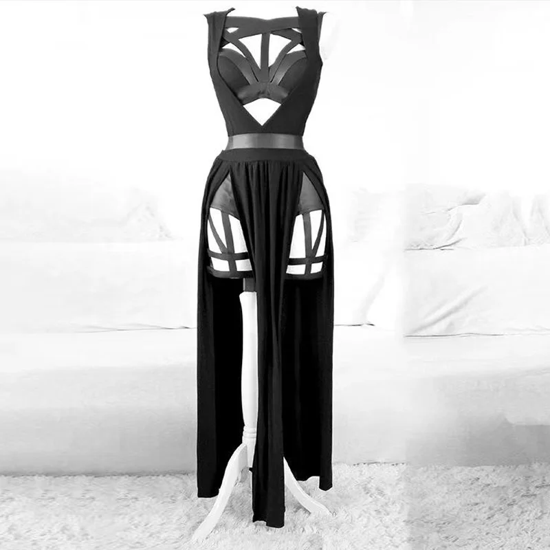 ストリートスタイル レディース ブラジャー ホローアウト ロング丈 チェストパッド付き スモールバスト タンクトップ セクシー バーパフォーマンスウェア