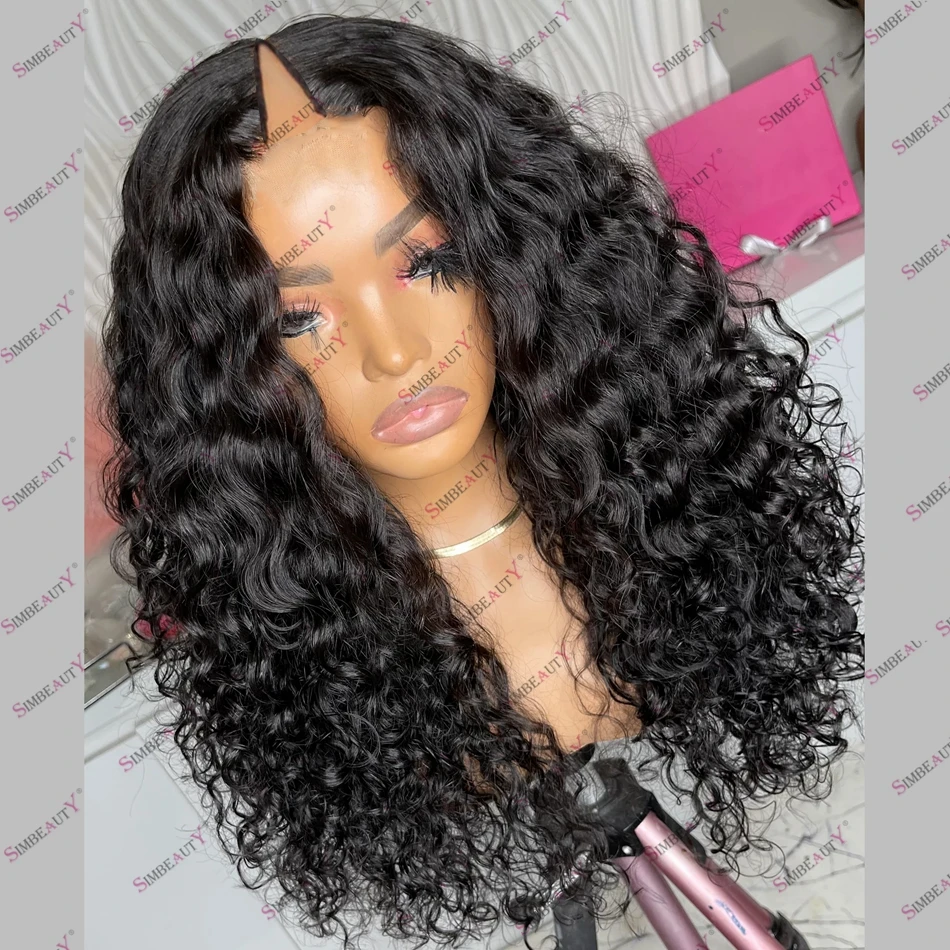 

Jet Black Human Hair Loose Wave U Part Wig for Black Women 250Density Glueless Machine Made 1X4 V Part Wigs with Clips Cheap Wig