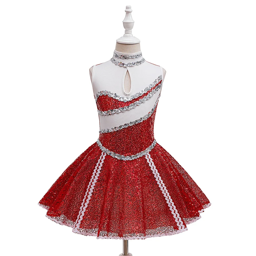 Girls Dresses Sequined Performance Dresses Cheerleading Team Uniforms Gymnastics and Aerobics Performance Costumes