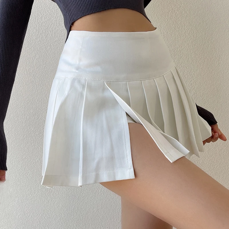 Minifalda plisada con abertura lateral, minifalda plisada de acordeón de tiro bajo, falda Y2K, traje de mujer para niña electrónica, traje KPOP para primavera y verano