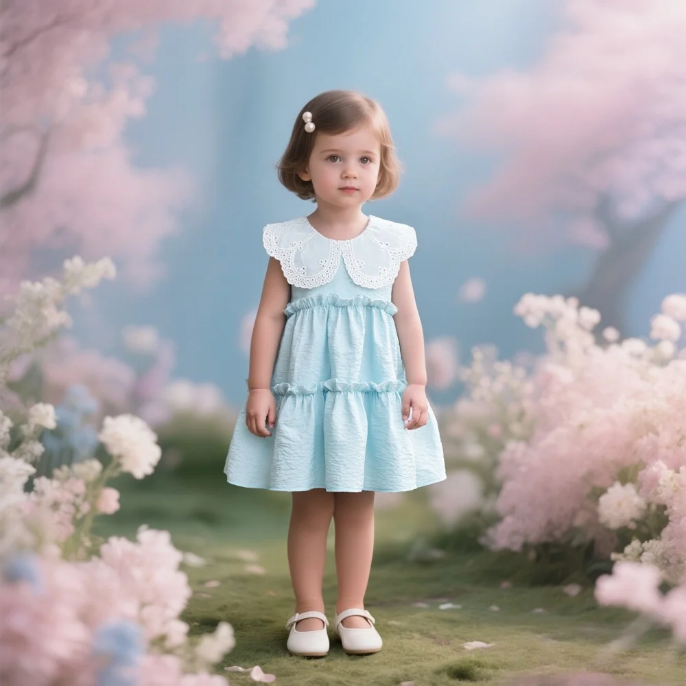 

Girls' Dresses Summer Solid-Color Collared Baby Dress Cute Cotton Girls' Dress Baby Girl Clothing