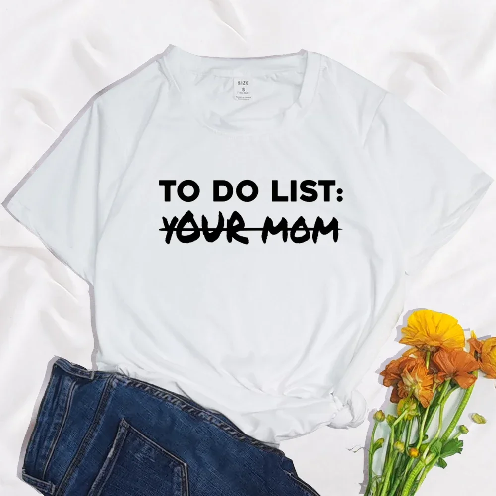 Camiseta con estampado Harajuku de Your Mom para mujer, camisa básica informal con cuello redondo, camisa negra de manga corta, ropa informal de tendencia a la moda