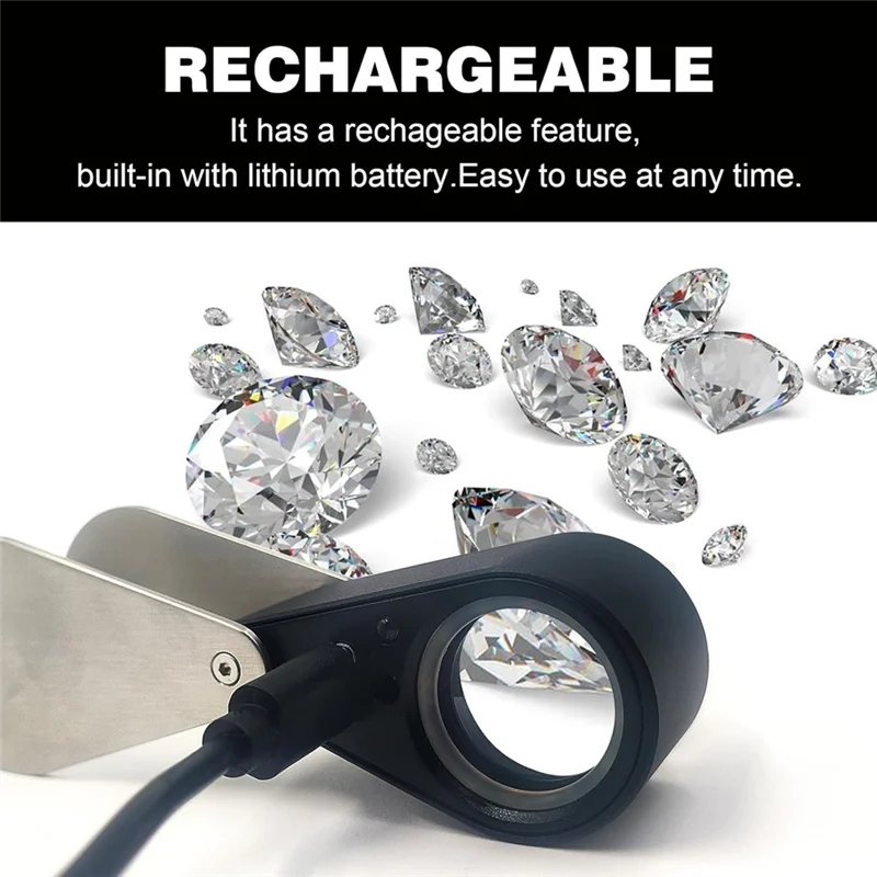 

-A89Z 30X Jewelers Loupe Magnifier USB Rechargeable With UV & LED Lights, Four Types Of Light For Gemstone, Coins, Stamps