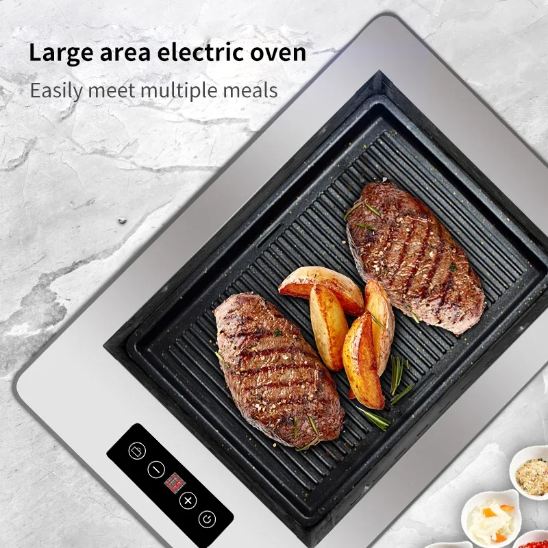 Korean Style Infrared Heating Electric Tabletop Grill Pan Non-Stick Smokeless Barbecue Griddle with Lid Home Party Cooking Tool