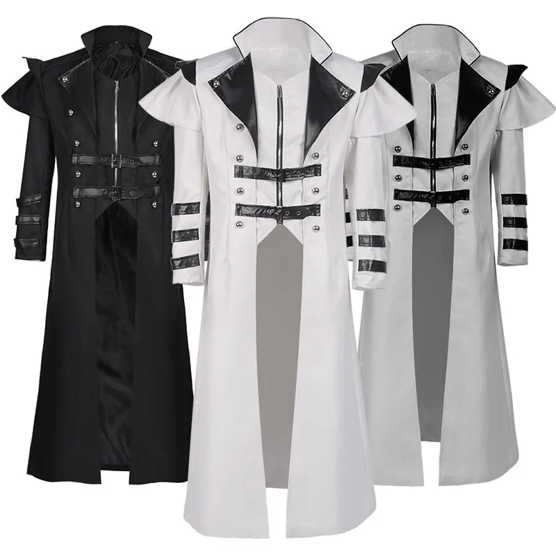 Halloween Neuer Stil Mittelalterlicher Retro-Palast Bankett-Gefängnis Reißverschluss Langer Trenchcoat COS Bühnenkostüm