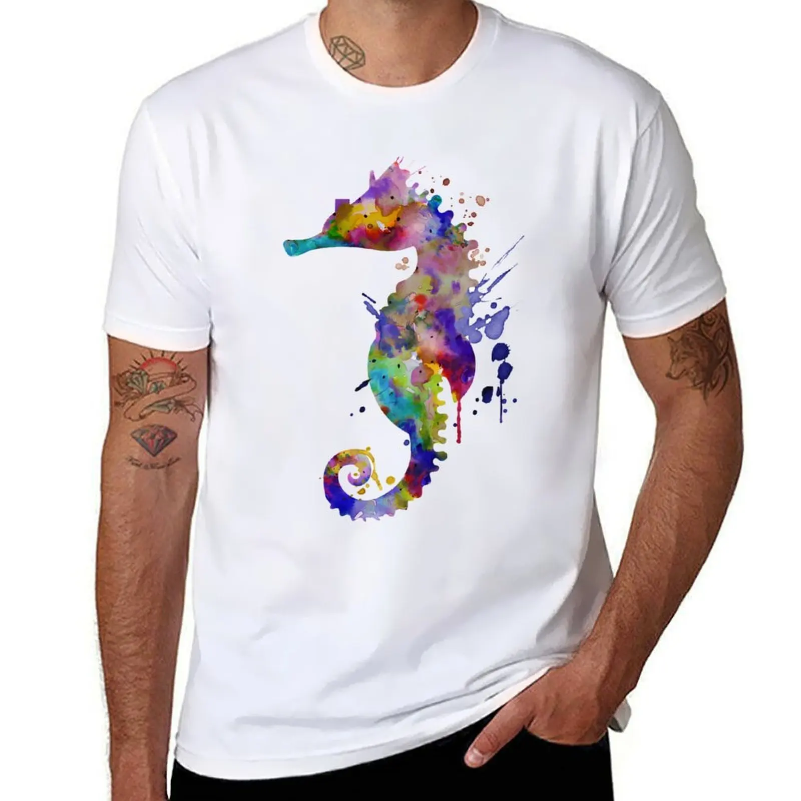 

Colorful Seahorse Silhouette T-Shirt anime tshirt t shirts for man cotton soft T-Shirt