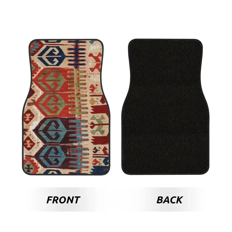 Car Floor Mats 4 Pcs Crystal Velvet Aksaray Tribal Antique Turkish Kilim Front Rear Foot Mats Bohemian Ethnic Art Pieces Auto