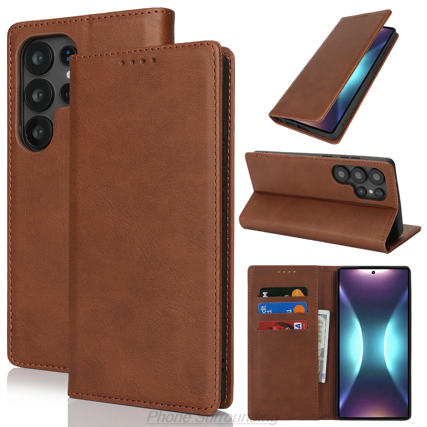 Leather Case for Samsung Galaxy S25 Ultra S25U Card Holder Holster Magnetic Attraction Flip Cover Wallet Case Capa Fundas Coque