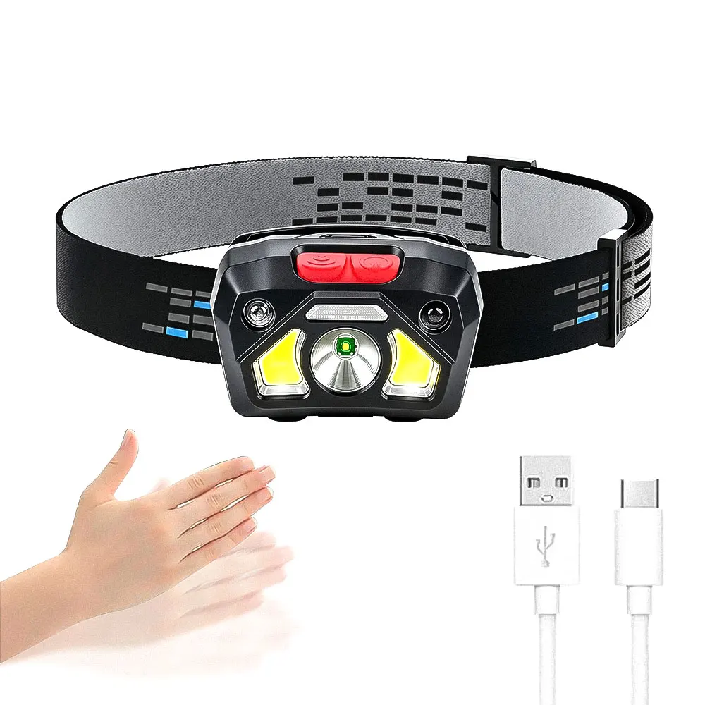 High White Light Red LED Induction Headlight Multifunctional Waterproof Dual Switch Powerful Head Lamp Outdoor Portable Headlamp