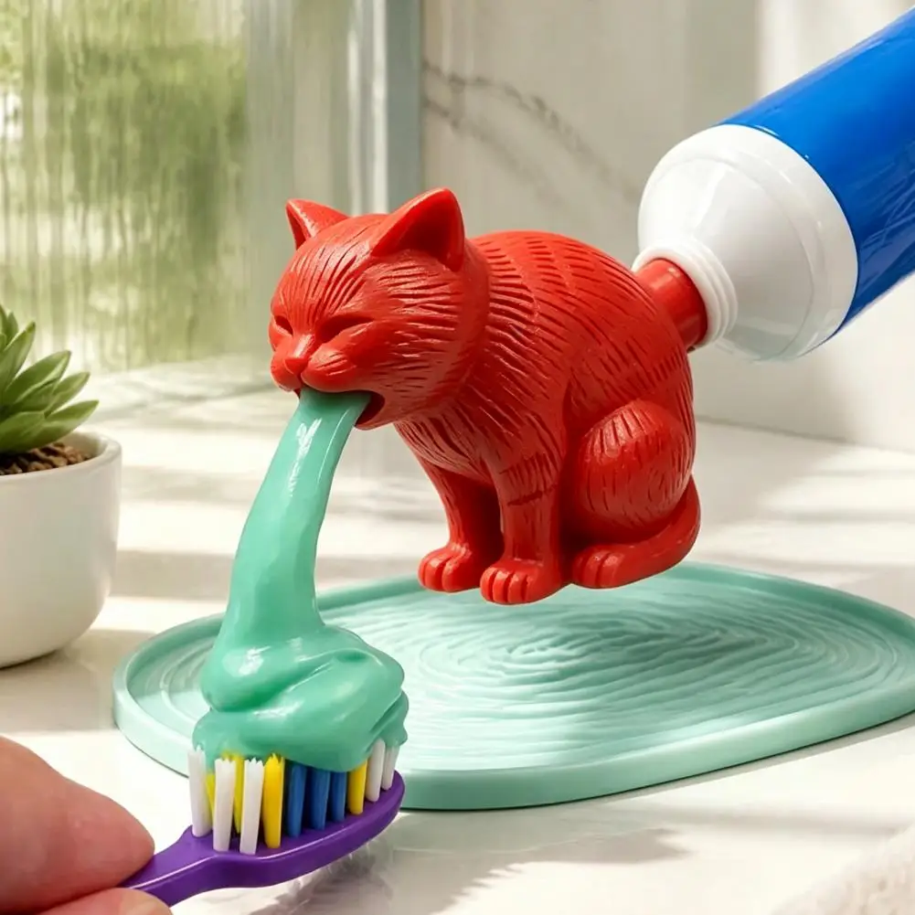 Funny Cat Toothpaste Dispenser, 3D Printed Pet Toothpaste Squeezer for Bathroom Sink Creative Cat Tube Squeezer