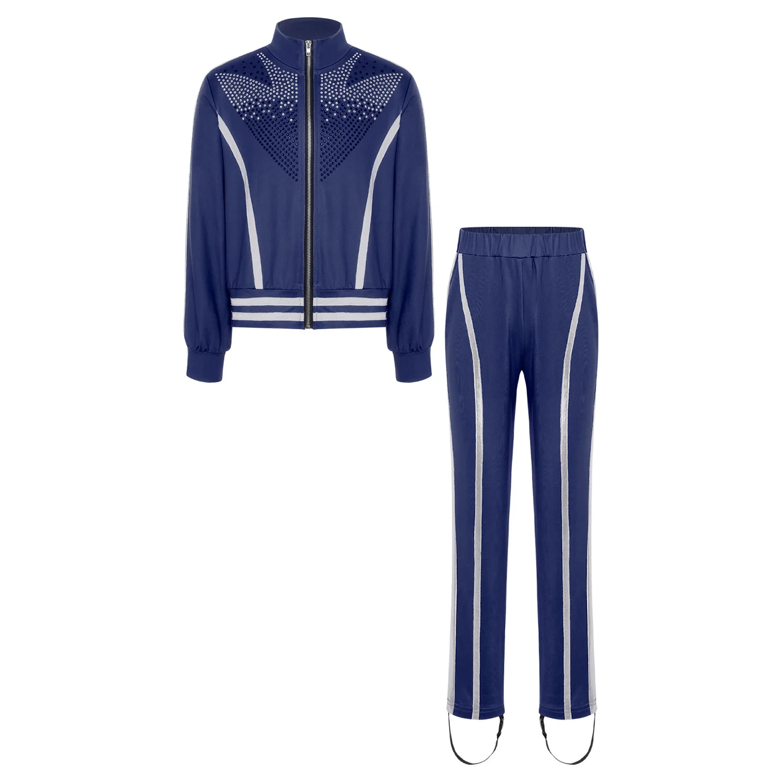 Conjuntos de patinaje artístico para niños, chándal deportivo, chaqueta con diamantes de imitación y pantalones, conjuntos para practicar actuación, espectáculo en escenario