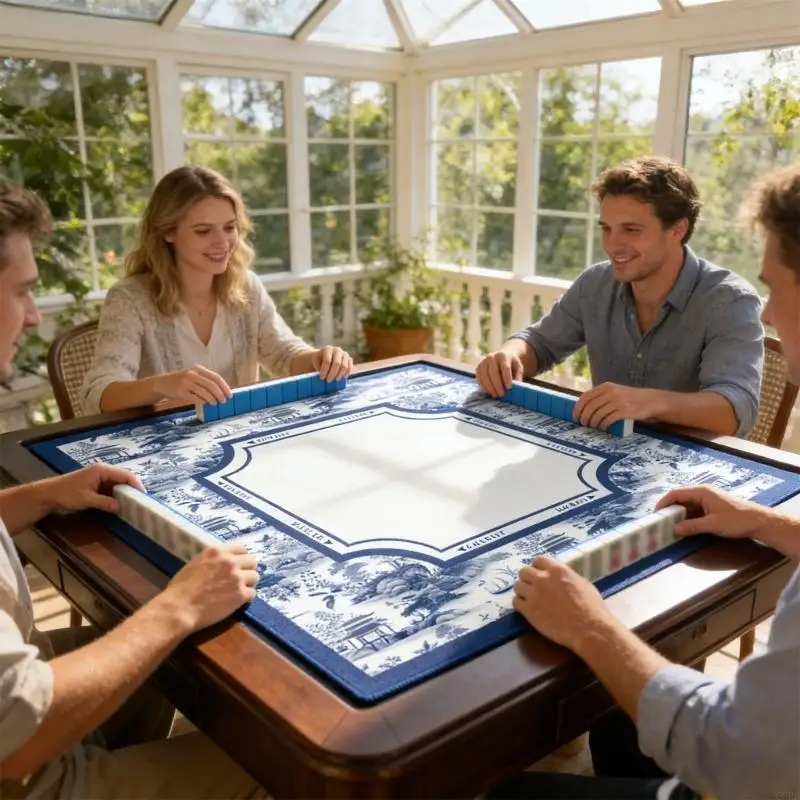 CORB Large 80cm Square Mahjong Game Mat Designed With Attractive Patterns And Strong Edging For Easy Card Movement view 4
