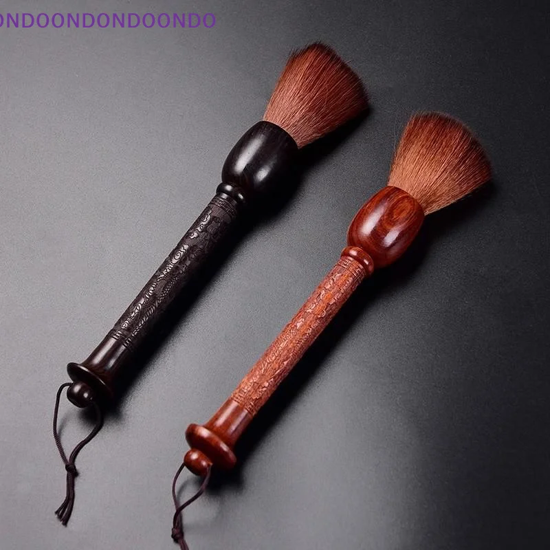 Chinese Style Cleaning Brush Hand Carved Dragon Pattern Sandalwood Handle Synthetic Fiber Brush