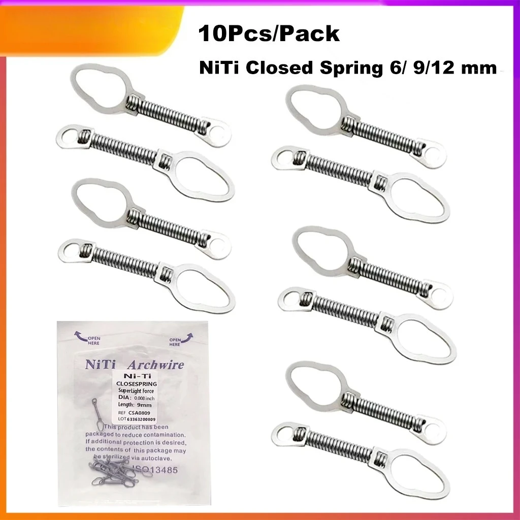 

10 шт./пакет, стоматологические ортодонтические винтовые пружины 6/9/12 мм, эластичные NITI средней/светлой силы, стоматологические принадлежности и инструменты