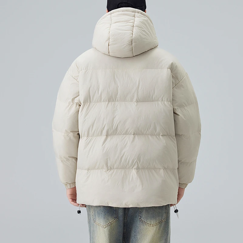 سترة رجالية قصيرة من القطن بلون سادة ملابس مبسطة بسحاب سترة شتوية جديدة فضفاضة بجوز الهند الأبيض سترة دافئة للشتاء #4