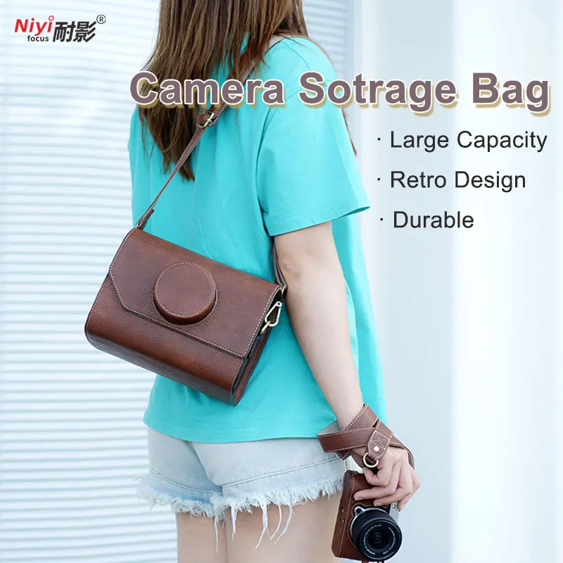 Camera Storage Bag Leather Large Capacity Lens Photography Accessory Pouch Outdoor Backpack Waterproof Knapsack Case Carry Kit