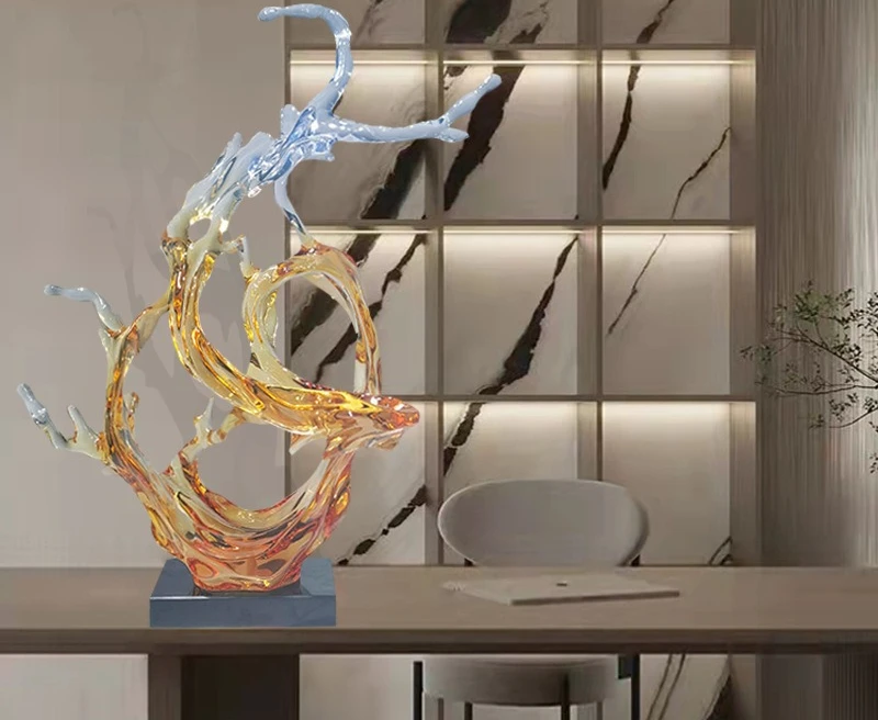 Modern light luxury creative transparent resin wave hotel living room entrance model room soft decoration sculpture crafts