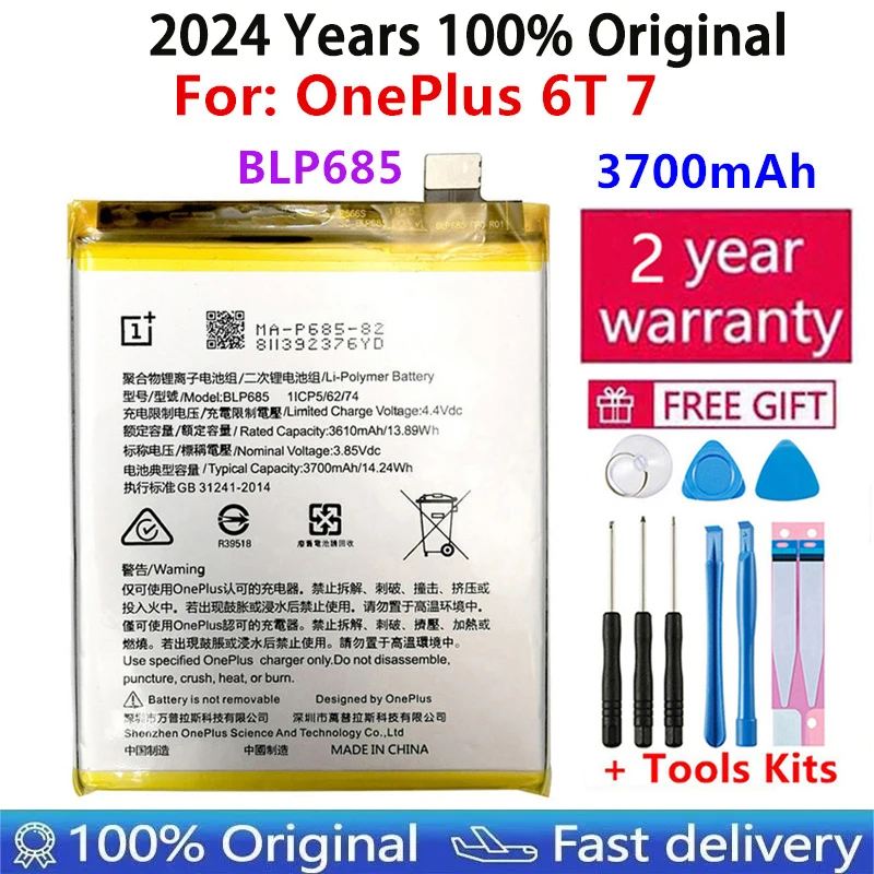 

2024 Years One plus 100% Original Battery BLP685 For OnePlus 7 6T A6010 High Capacity 3700mAh Mobile Phone Battery Bateria