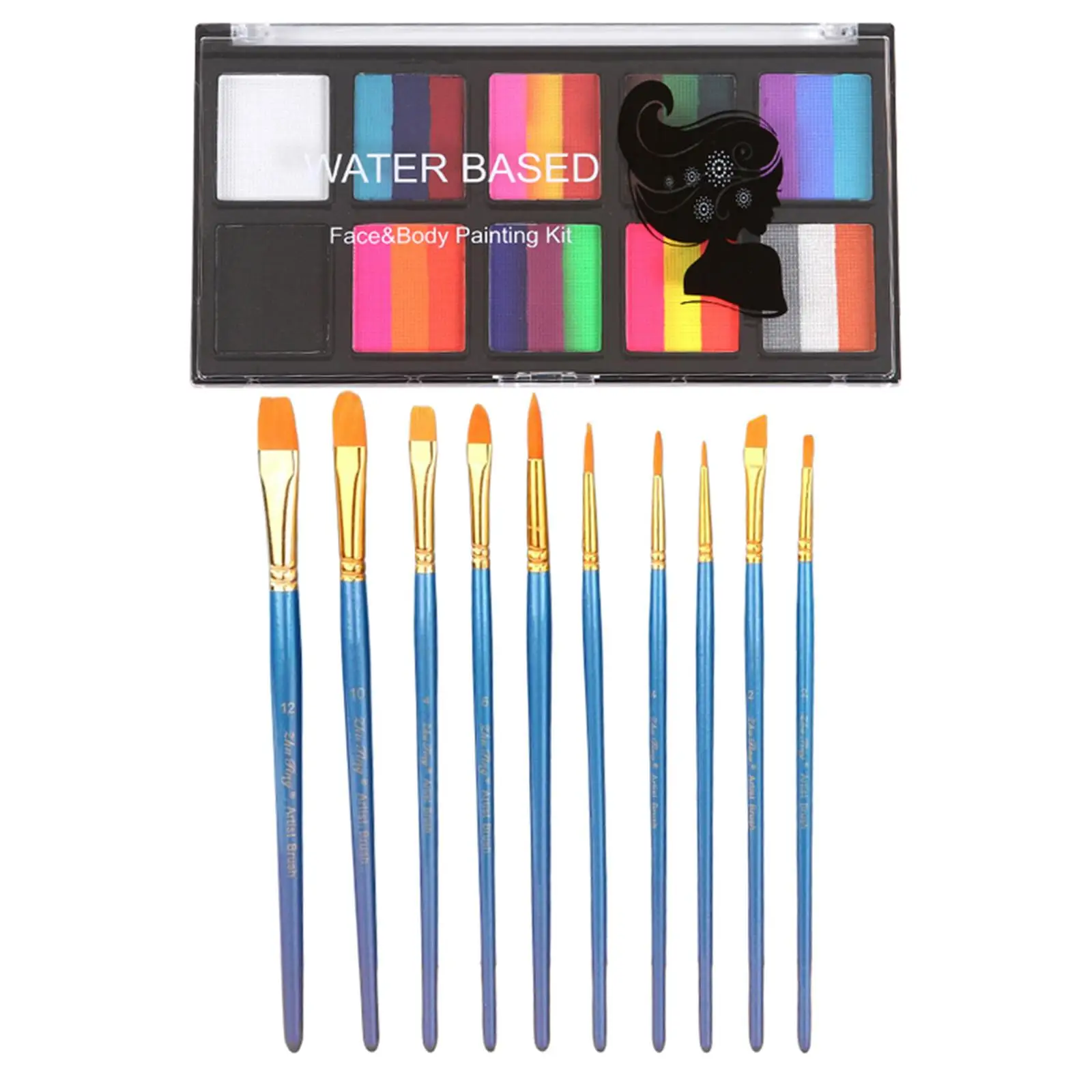 Water Soluble Face Paint Set for Halloween Cosplay Body Art Makeup Kit with 10 Painting Brushes