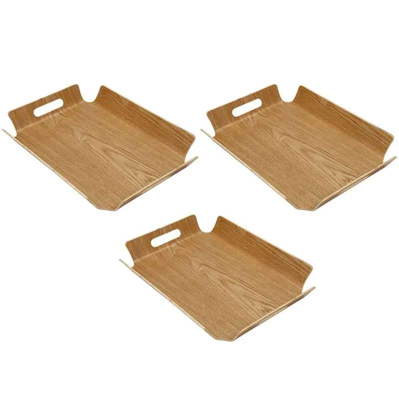 Plateau de service en bambou ABRE-3X de luxe pour lit, table, plateau en bois pour pain, fruits, petit-déjeuner, gâteau, café, thé, avec poignées