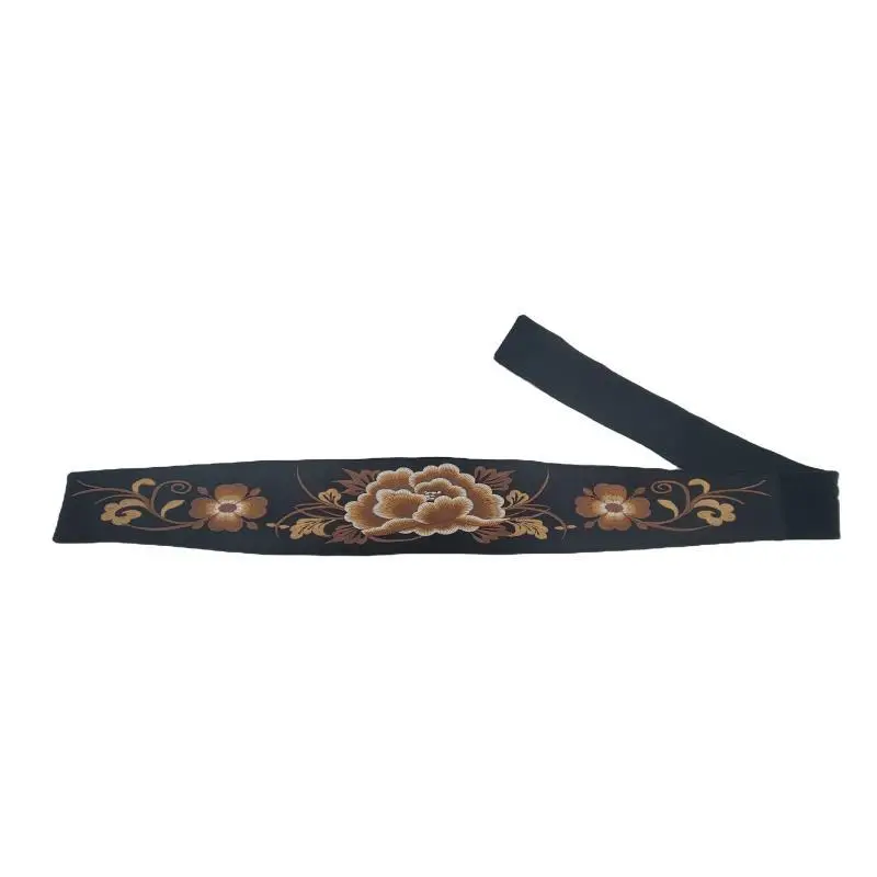 Vintage Handmade Embroidered Peony Flower Belt Women's Chinese Ethnic Style Waistband Fashion Clothing Accessories