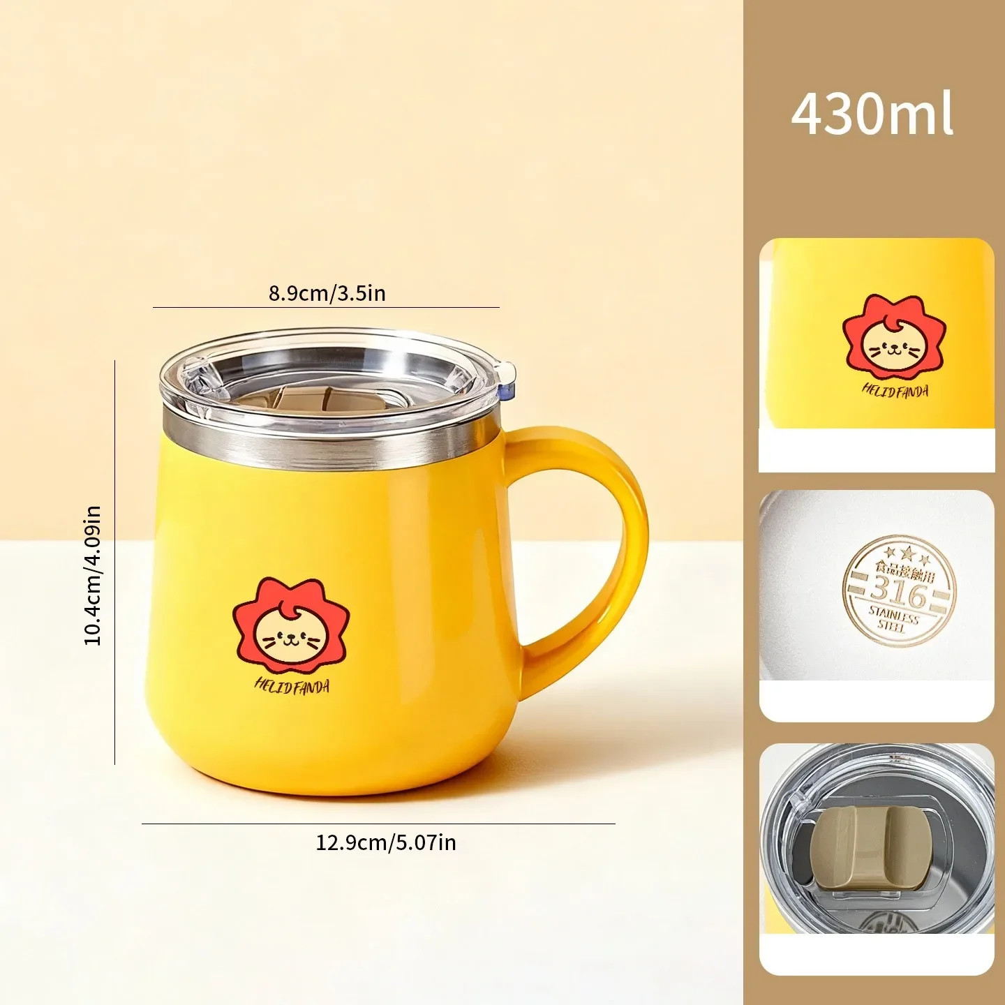 430ML Cartoon 316 RVS Koffiemok Dubbelwandige Geïsoleerde Thermosmok Draagbare Drinkbeker Tumbler met Handvat