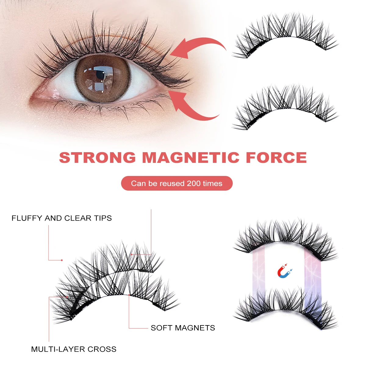 MAGEFY 3 คู่ Magnetic Lashes กล่อง Manga Lashes กาวฟรีธรรมชาติอะนิเมะ Lashes สวมใส่และลบสําหรับผู้เริ่มต้น