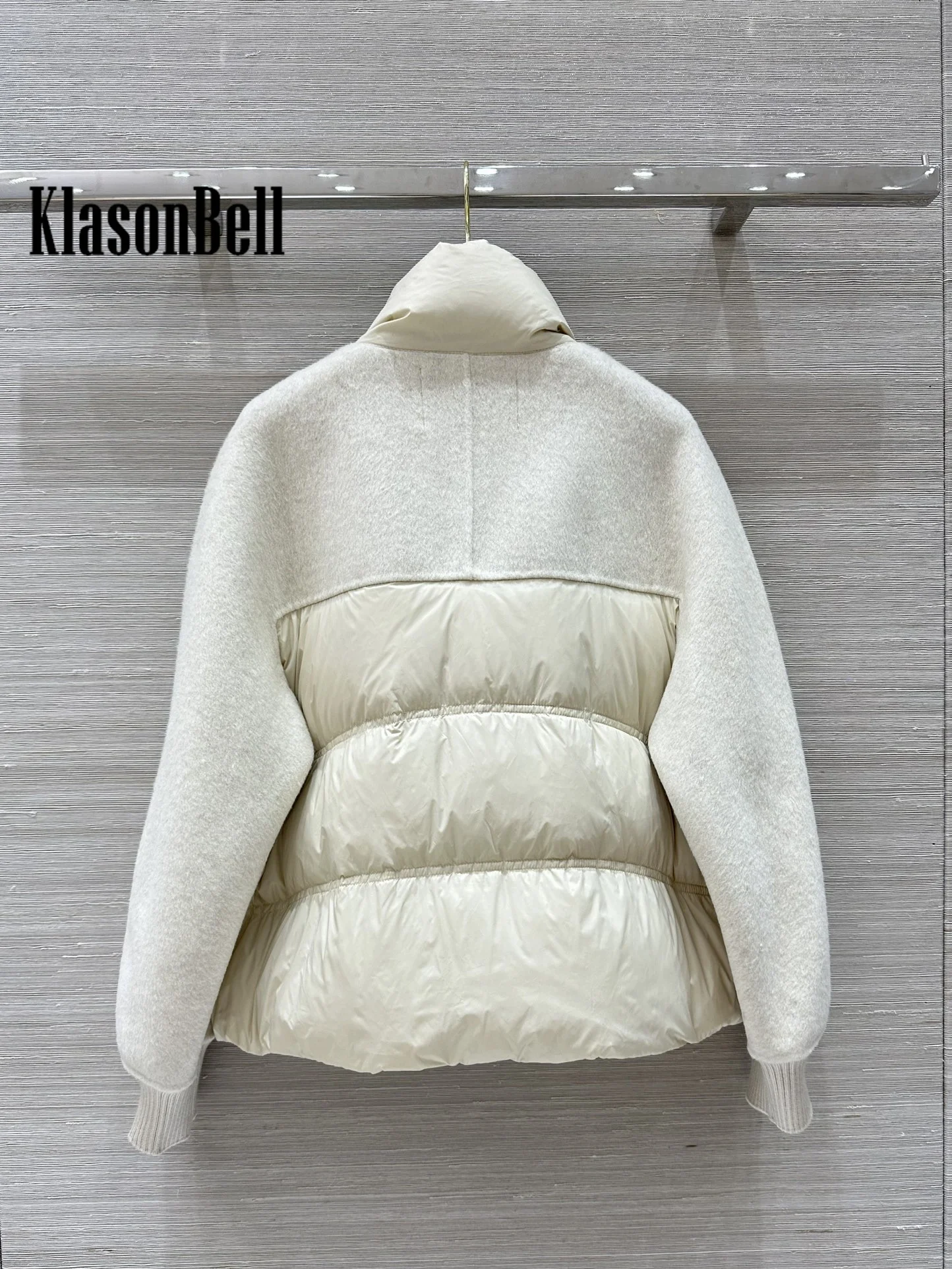 10.7 KlasonBell-Women 2024 Autumn Winter New Double-Sided Wool Spliced Design Short Down Outerwear Stand Collar Zipper Jacket